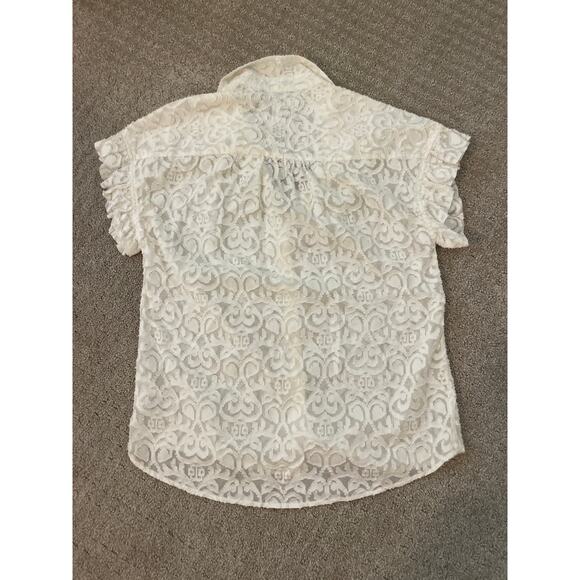 Go by Go Silk Off White Button Down Flutter Short Sleeve Blouse - Picture 5 of 6